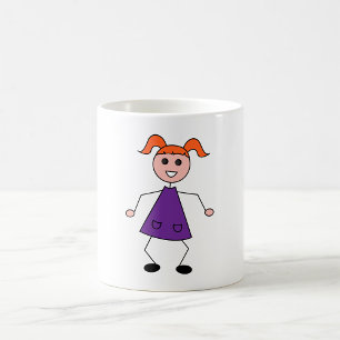Redhead Girl Stick Figure in Purple Dress Coffee Mug
