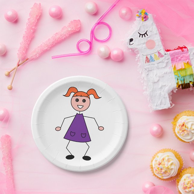Redhead Girl Stick Figure in Purple Dress Paper Plates (Creator Uploaded)