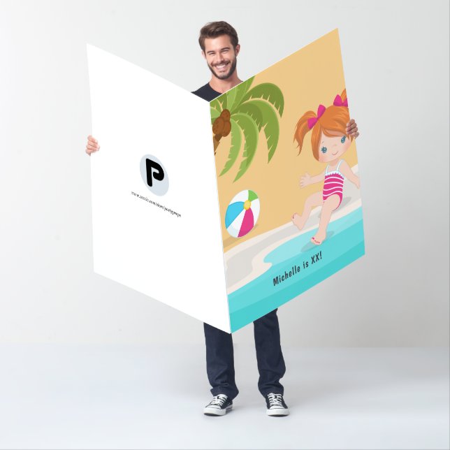 Redhead Girl Summer Beach Birthday Party Greeting Card (In Situ)