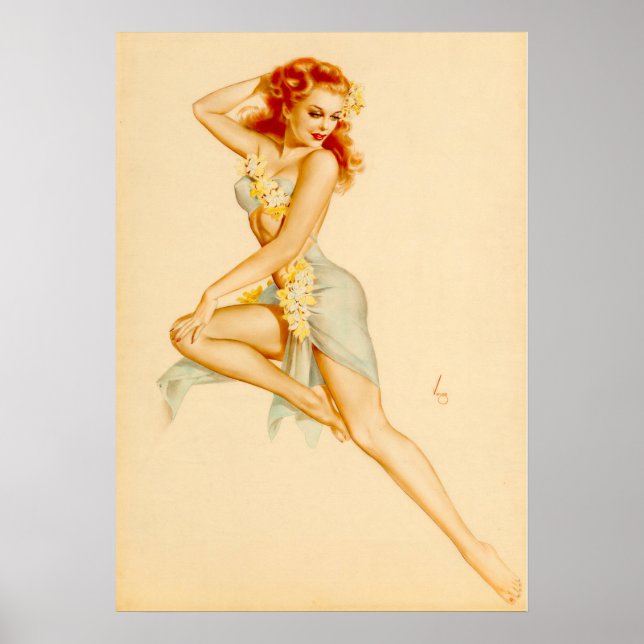 Redhead Hawaiian Costume Pin Up Poster (Front)