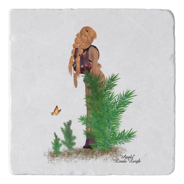 Redhead Hiker Backpack Pinup Girl Trivet (Front)
