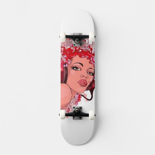 Redhead in Headphones Skateboard Deck (Front)