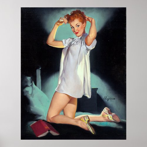 Redhead in Nighty Pin Up Poster
