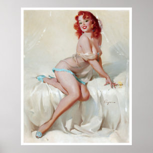 Redhead in Slippers Pin Up Poster