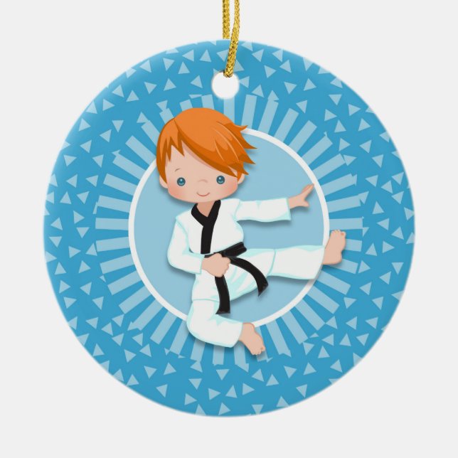 Redhead Karate Boy Judo Martial Arts Ceramic Ornament (Front)