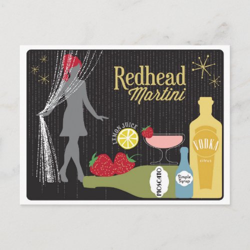 Redhead Martini Strawberry Cocktail Postcard