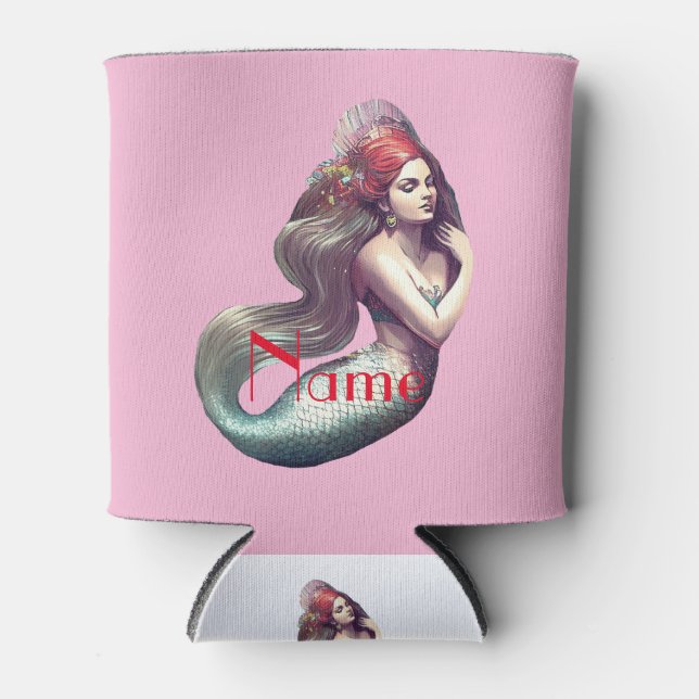 Redhead Mermaid Beauty Thunder_Cove Can Cooler (Front)