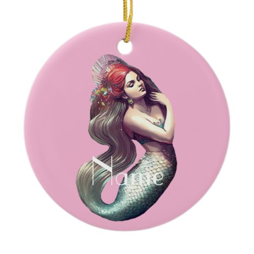 Redhead Mermaid Beauty Thunder_Cove  Ceramic Ornament