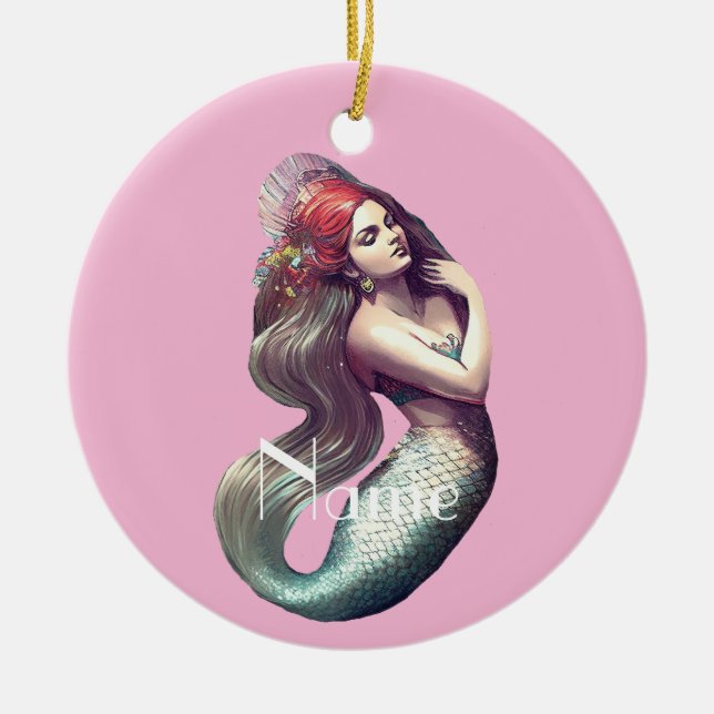 Redhead Mermaid Beauty Thunder_Cove  Ceramic Ornament (Front)