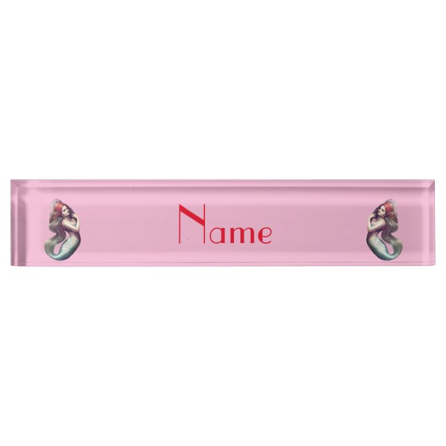Redhead Mermaid Beauty Thunder_Cove Desk Name Plate (Front)