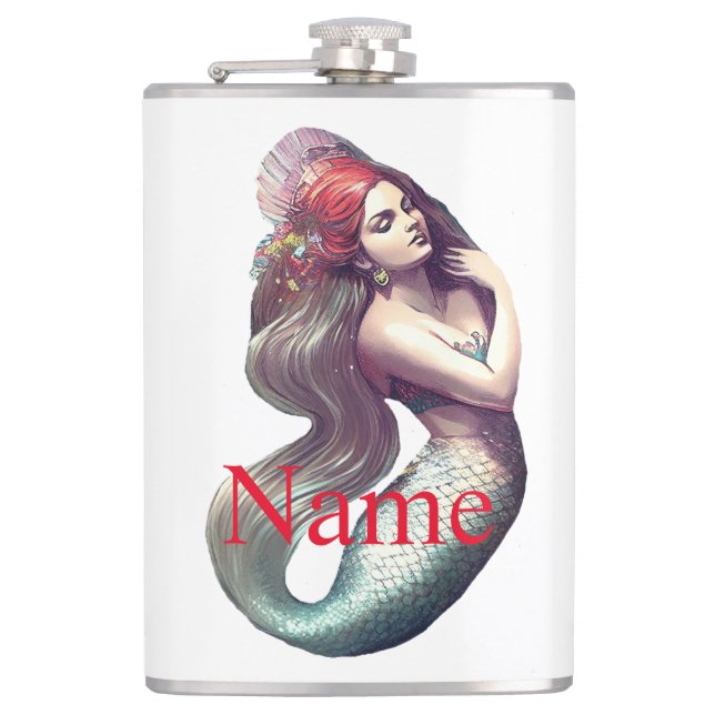 Redhead Mermaid Beauty Thunder_Cove Flask (Front)