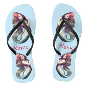 Redhead Mermaid Beauty Thunder_Cove Flip Flops