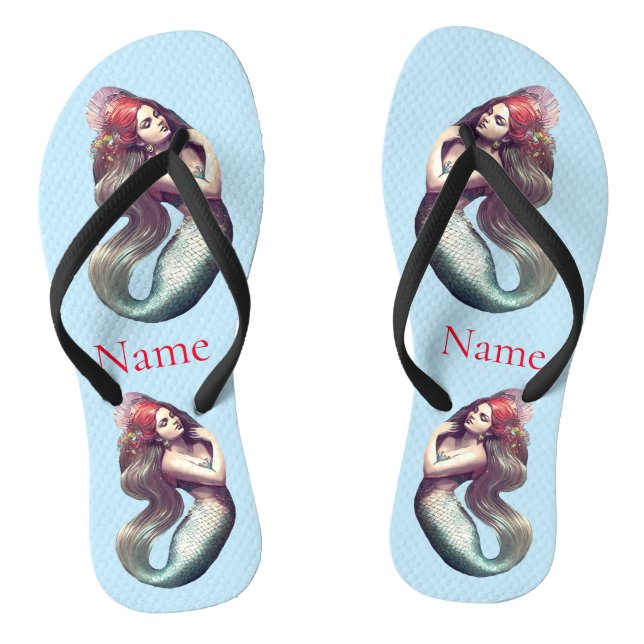 Redhead Mermaid Beauty Thunder_Cove Flip Flops (Footbed)