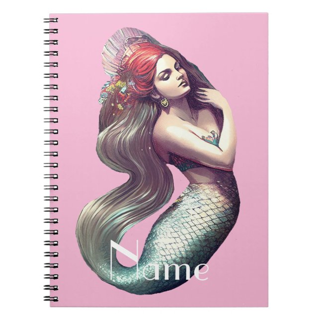Redhead Mermaid Beauty Thunder_Cove Notebook (Front)