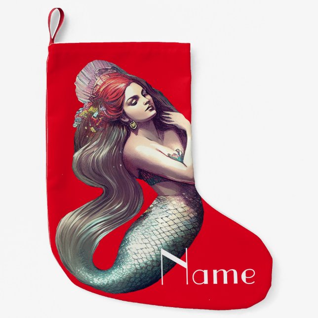 Redhead Mermaid Beauty Thunder_Cove  Small Christmas Stocking (Front)