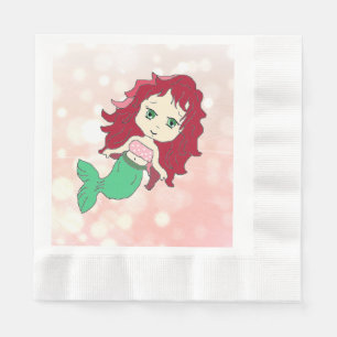 Redhead Mermaid Coral Birthday Paper Napkins