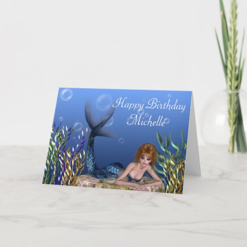 Redhead Mermaid Fantasy Customizable Birthday Card