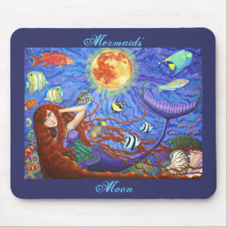 Redhead Mermaid in Corset with Moon and Fish Mouse Pad