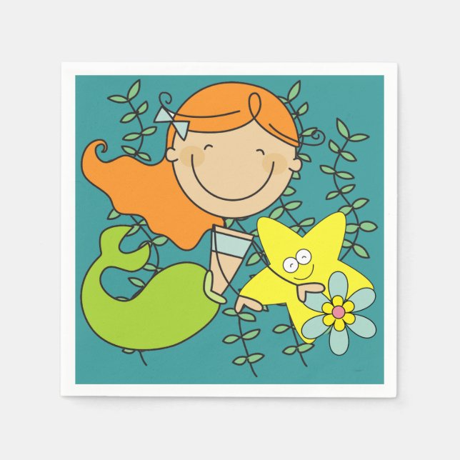 Redhead Mermaid Paper Napkins (Front)