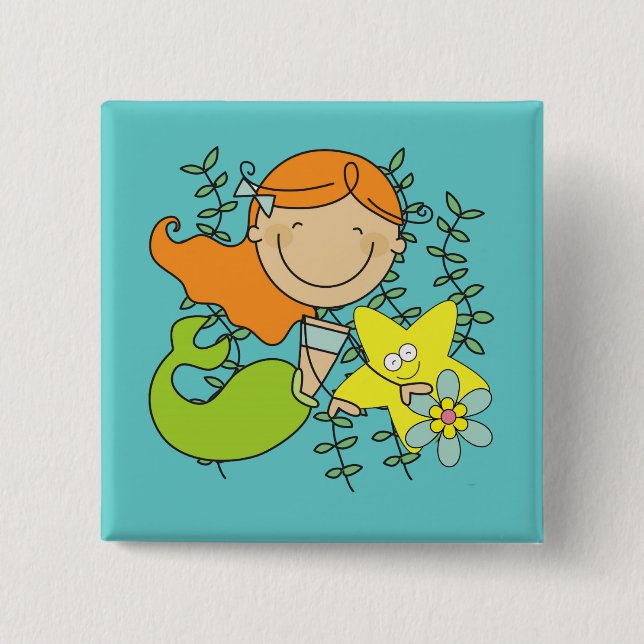 Redhead Mermaid Pinback Button (Front)
