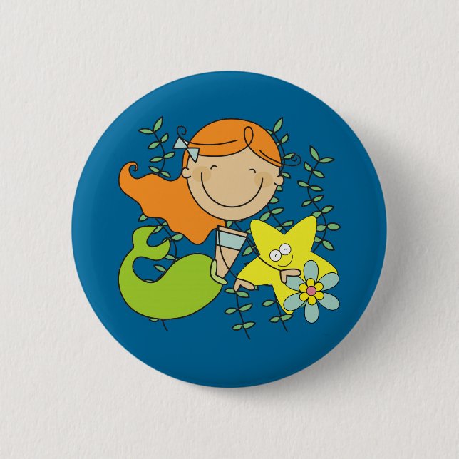 Redhead Mermaid Pinback Button (Front)