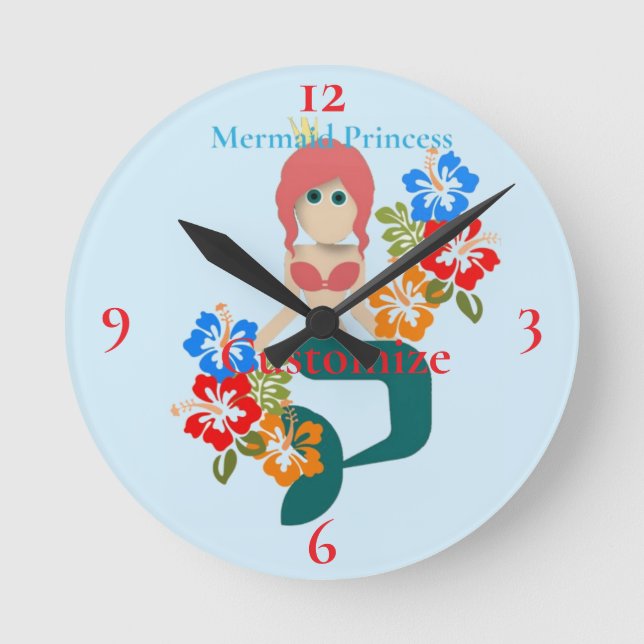 Redhead Mermaid Princess Thunder_Cove Round Clock (Front)