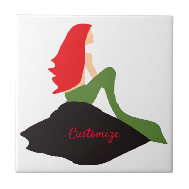 Redhead Mermaid Sitting Thunder_Cove  Ceramic Tile (Front)