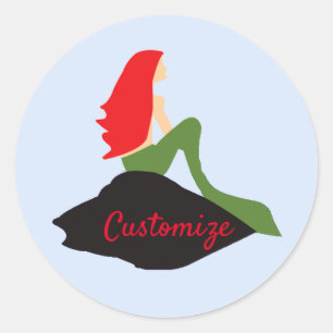 Redhead Mermaid Sitting Thunder_Cove Classic Round Sticker