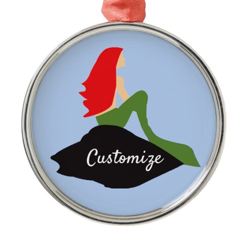 Redhead Mermaid Sitting Thunder_Cove  Metal Ornament