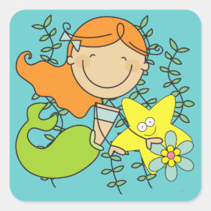 Redhead Mermaid Square Sticker