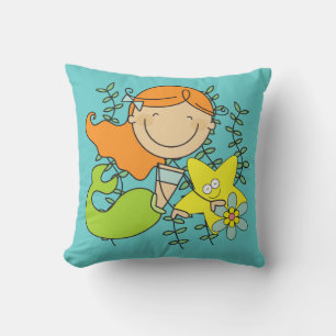 Redhead Mermaid Throw Pillow