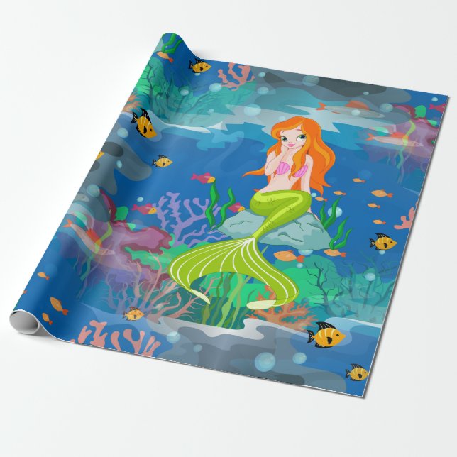 redhead mermaid wrapping paper (Unrolled)