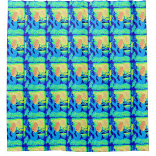 redhead mermaids with blue tails shower curtain