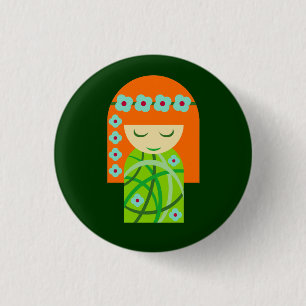 Redhead Nature Girl Wearing A Flower Crown Button