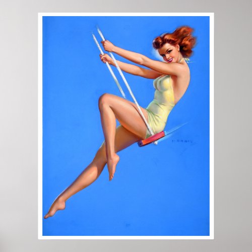 Redhead on Swing Pin Up Poster