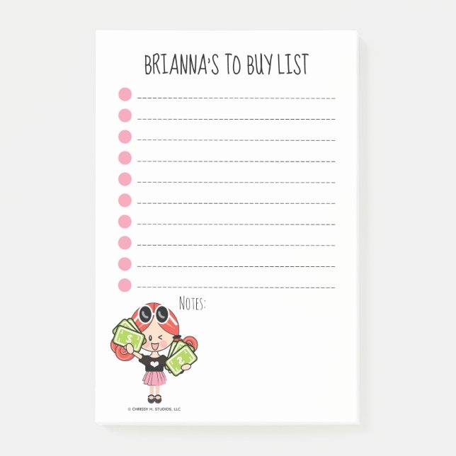 Redhead Personalized Shopping List Post-it Notes (Front)