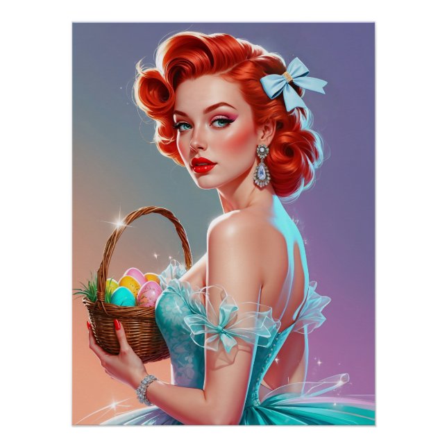 Redhead Pin-Up Easter Egg Basket Poster (Front)
