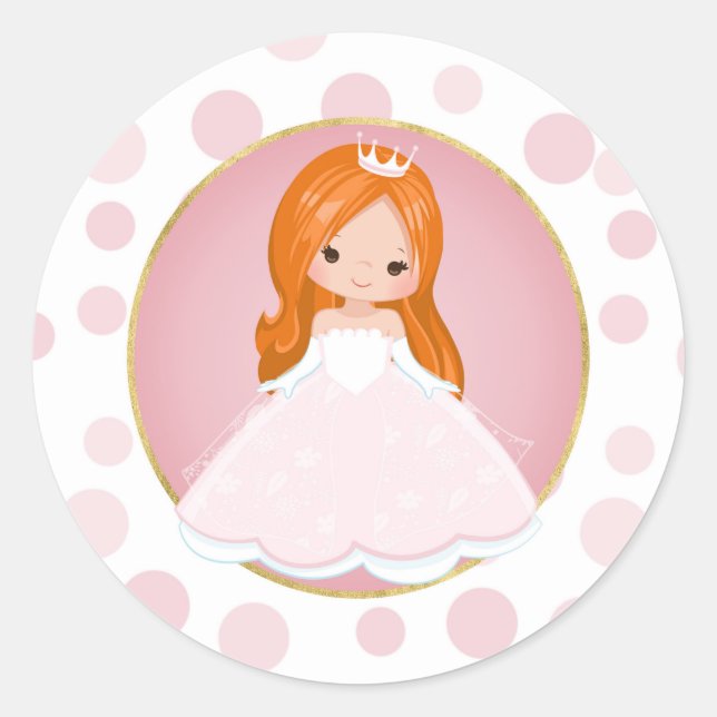 Redhead Pink Princess Classic Round Sticker (Front)