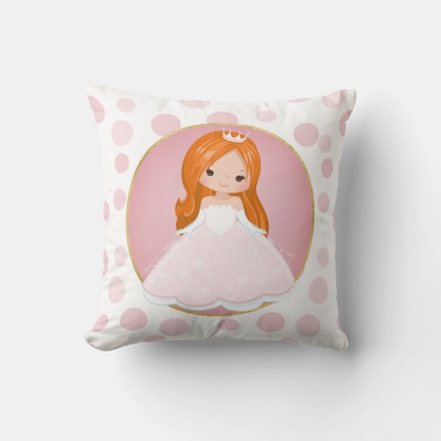 Redhead Pink Princess Throw Pillow (Front)