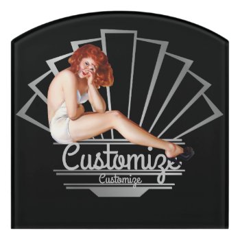 Redhead Pinup Girl Door Sign by grnidlady at Zazzle