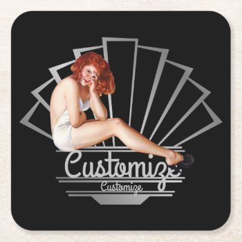 Redhead Pinup Girl Paper Coaster by grnidlady at Zazzle