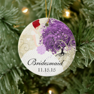 Redhead Radiant Purple Heart Leaf Tree Wedding Ceramic Ornament