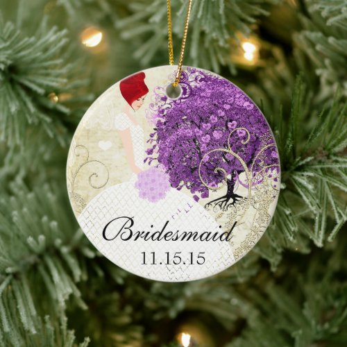 Redhead Radiant Purple Heart Leaf Tree Wedding Ceramic Ornament