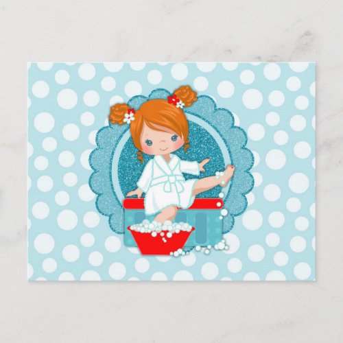 Redhead Spa Girl Bubbles Turquoise Red White Postcard