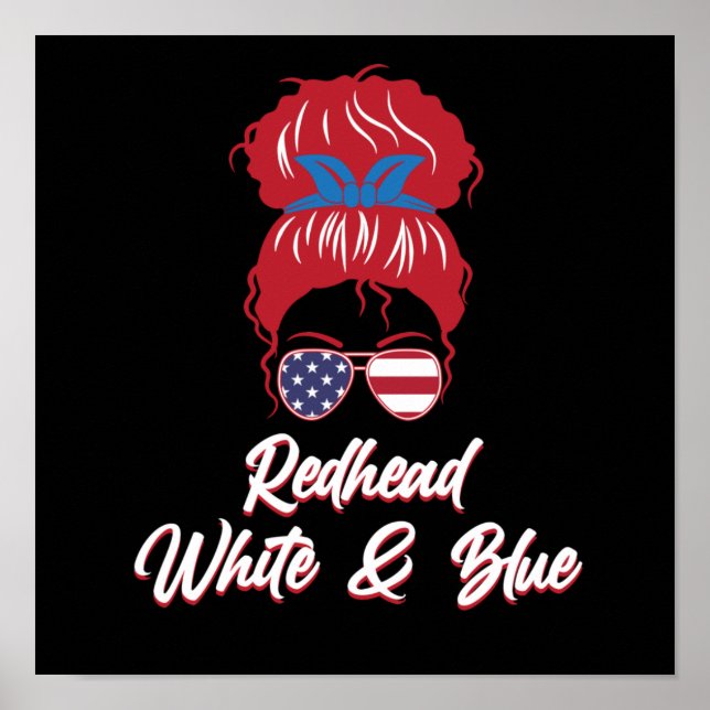 Redhead USA Flag Cute Red Hair Girls Women Graphic Poster (Front)