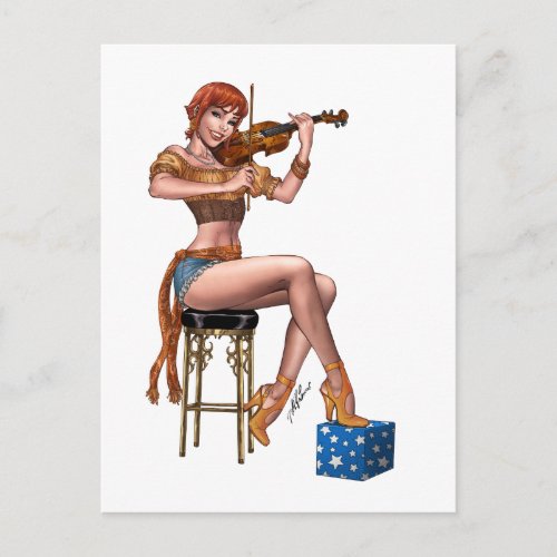 Redhead Violin Player Gypsy Hipster by Al Rio Postcard