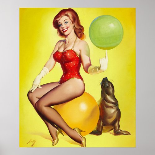 Redhead with a Seal Pin Up Art Poster