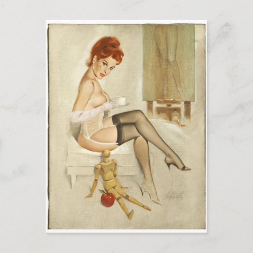 Redhead with Annas Mannequin Pin Up Art Postcard