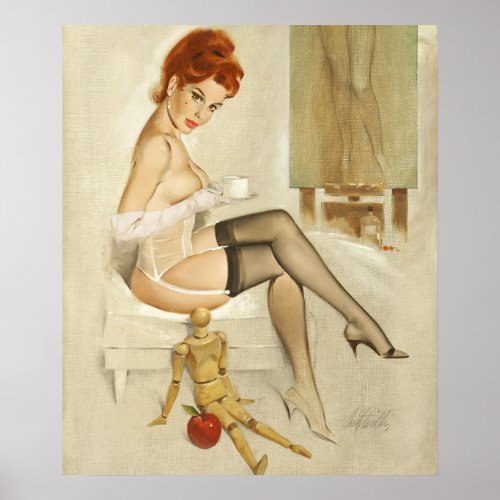 Redhead with Annas Mannequin Pin Up Art Poster