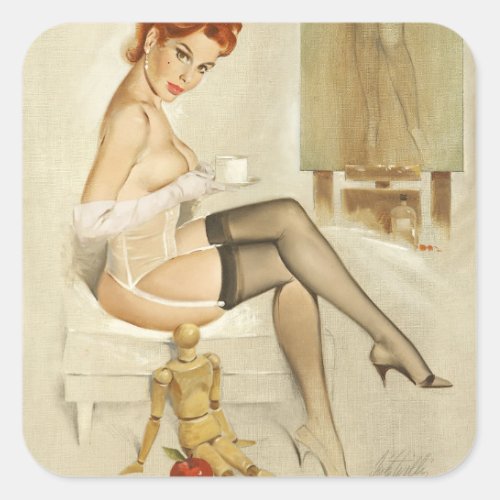 Redhead with Annas Mannequin Pin Up Art Square Sticker